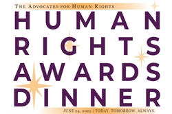 [ai] A promotional graphic for the Human Rights Awards Dinner, featuring bold purple text on a light background. It reads 'Human Rights Awards Dinner' with a date of June 24, 2025 and the tagline 'Today. Tomorrow. Always.'.